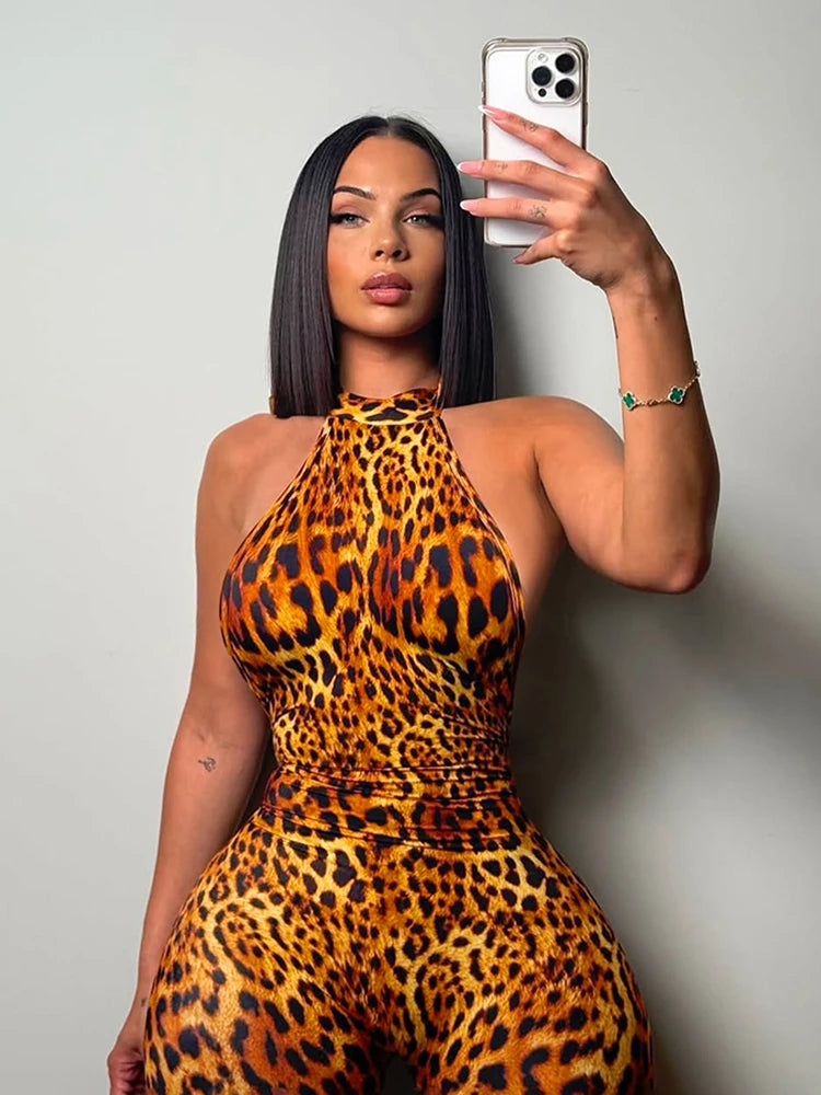 Weird Puss Colorful Print Romper Women Halter Bandage Summer Sexy Hipster Backless Activity Workout Fit Tight Stretch Playsuits