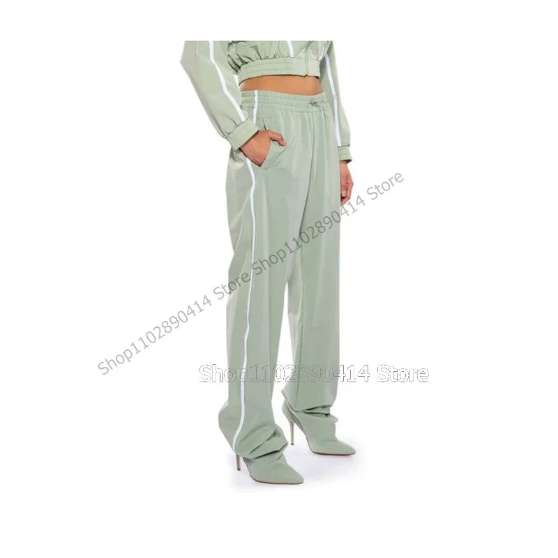 Multi Color Striped Pointed Toe High Stiletto Pant Boots For Women