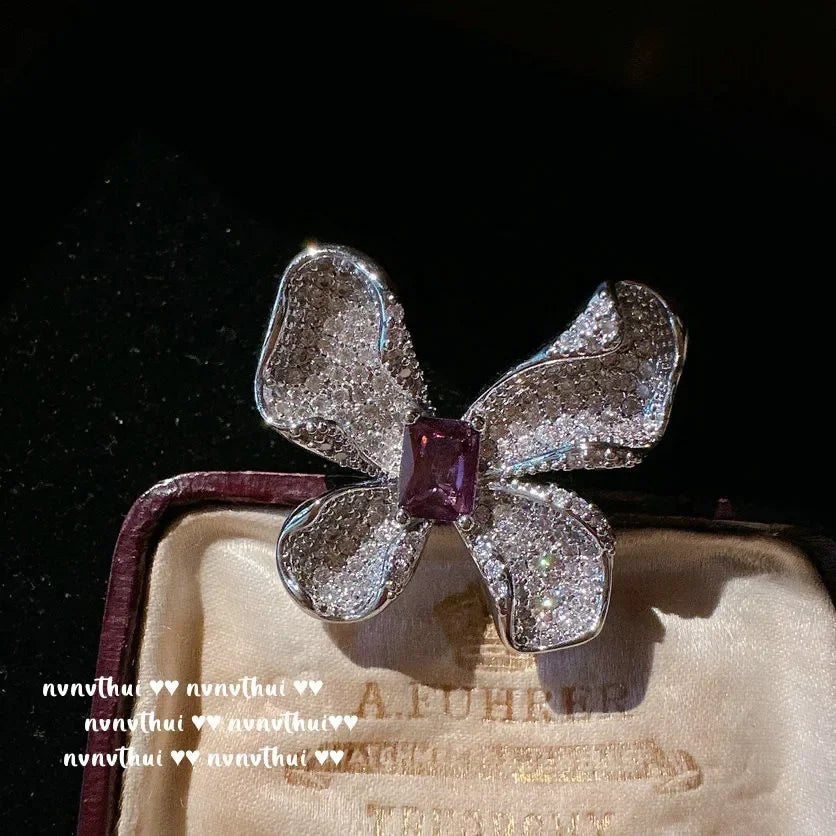 Sparkling Butterfly Zircon Necklace Ring and Earring Set for Women