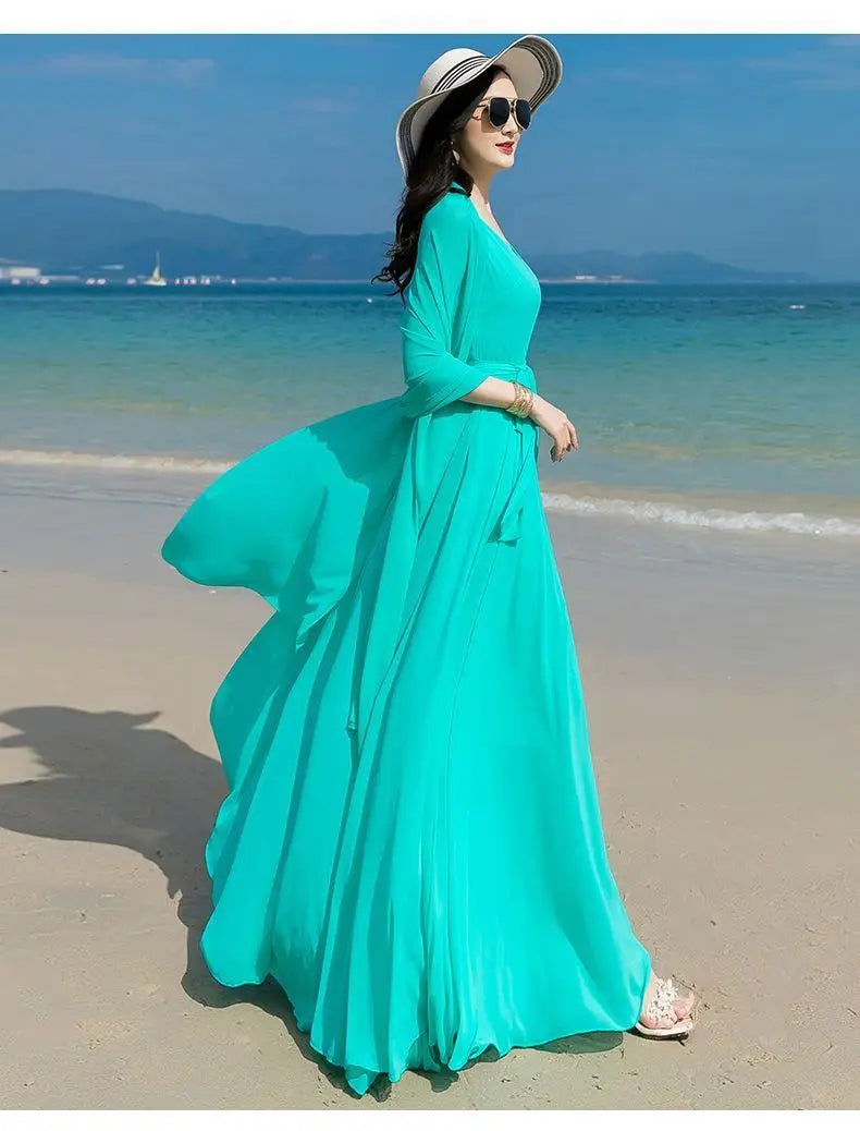 Plus Size Chiffon High Waist Maxi Dress