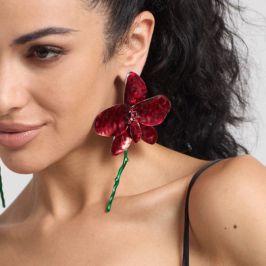 New Arrival Exaggerated Large Red Flower Drop Earrings High-Quality Trendy Long Earrings For Women Statement Jewelry Accessories