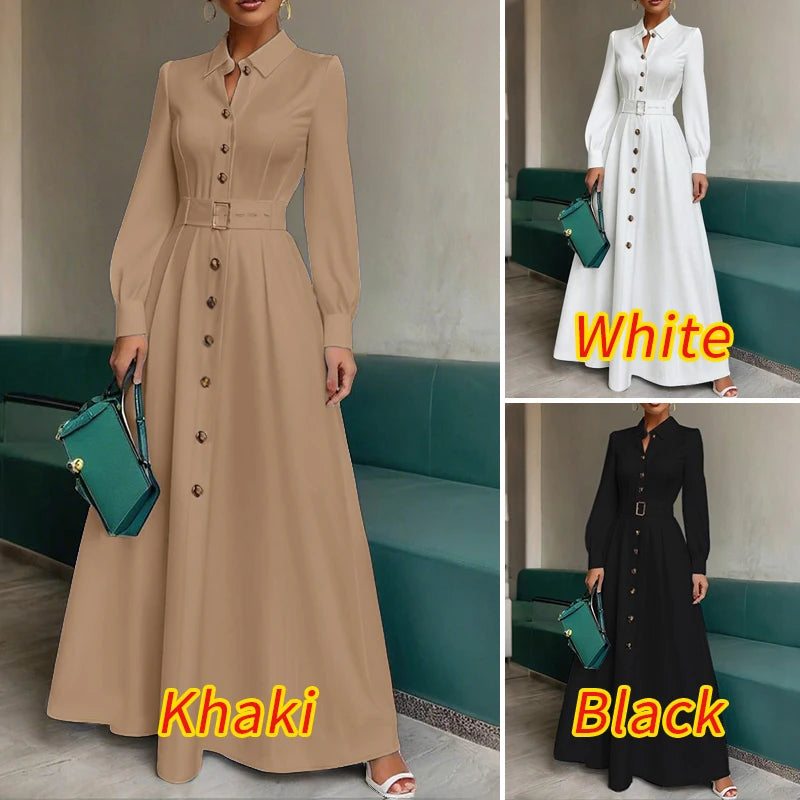 Belted Button Up Maxi Shirt Dress
