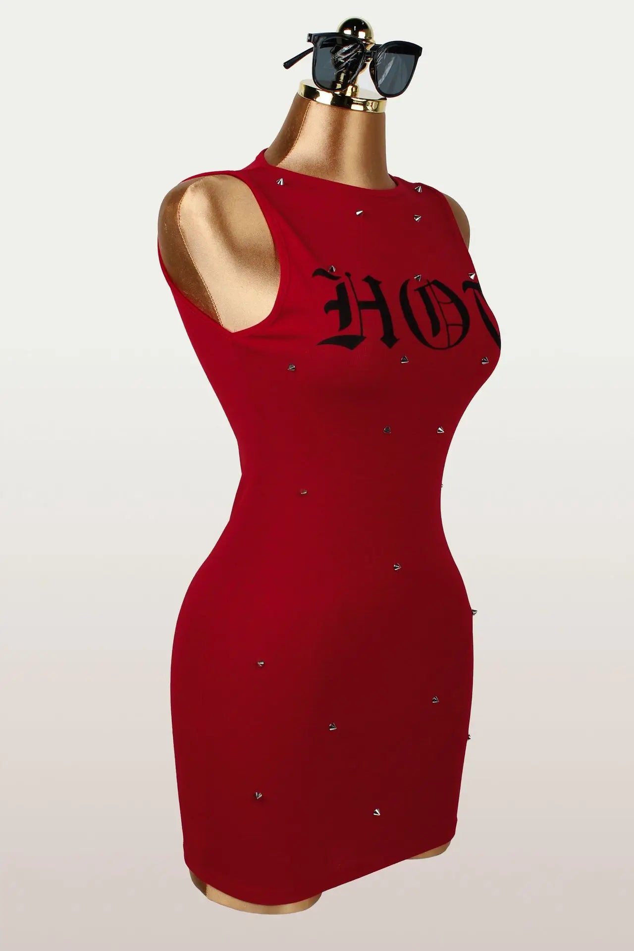 Letter Print Sleeveless Rivet Bodycon Mini Dress for Women