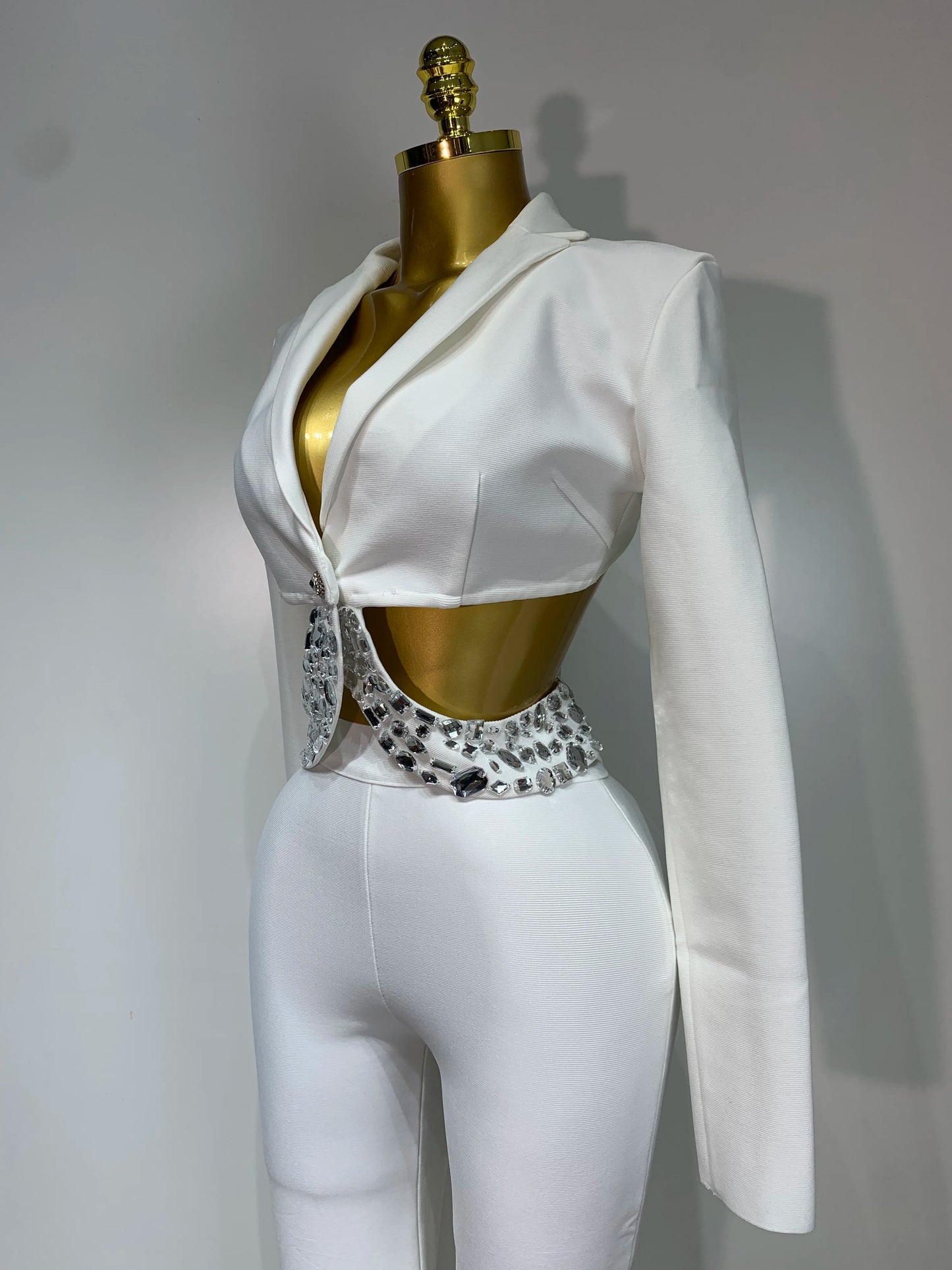 Women Sexy Long Sleeve Beading Bodycon Two Pieces Pants Bandage Set 2025 Celebrity Designer Fashion Women's Luxury Birthday Set