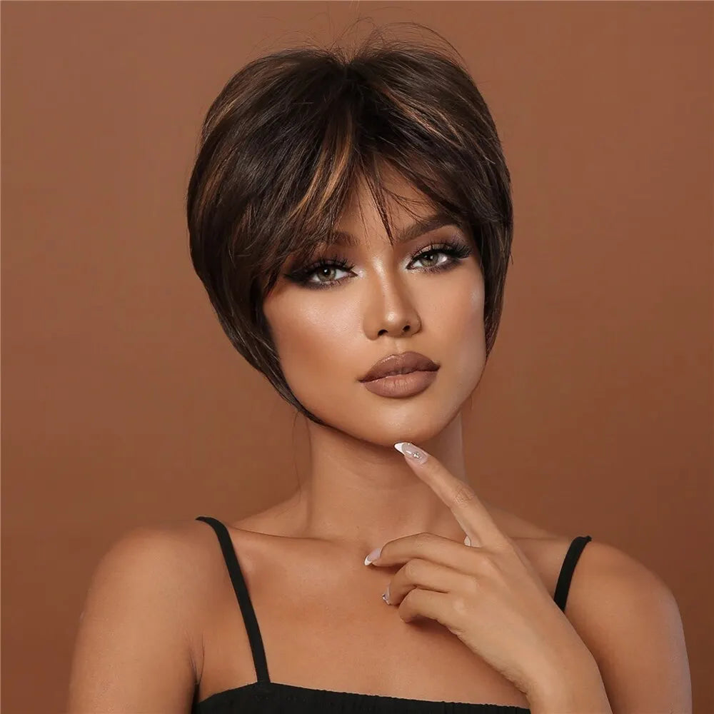 Short Pixie Cut Synthetic Wig With Bangs for Black Women