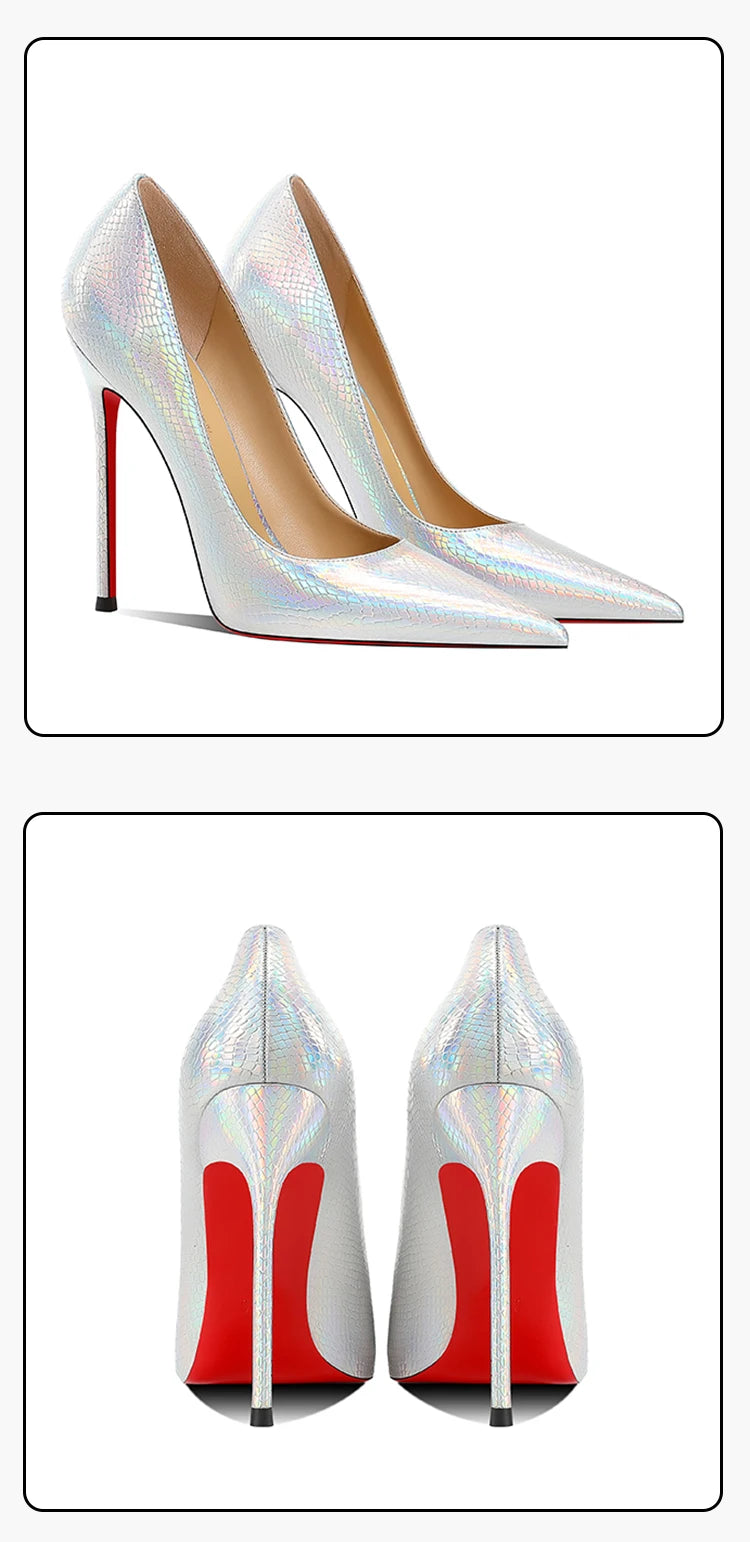 Silver Snake Print Pointed Toe High Heel Pumps for Women