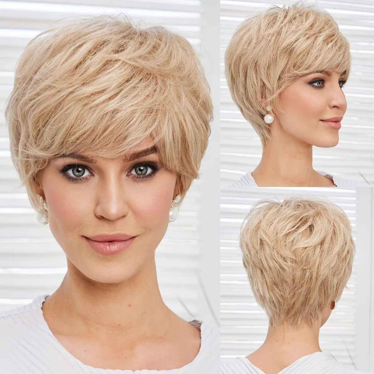 Short Layered Ombre Blonde Pixie Cut Wig With Bangs For Women