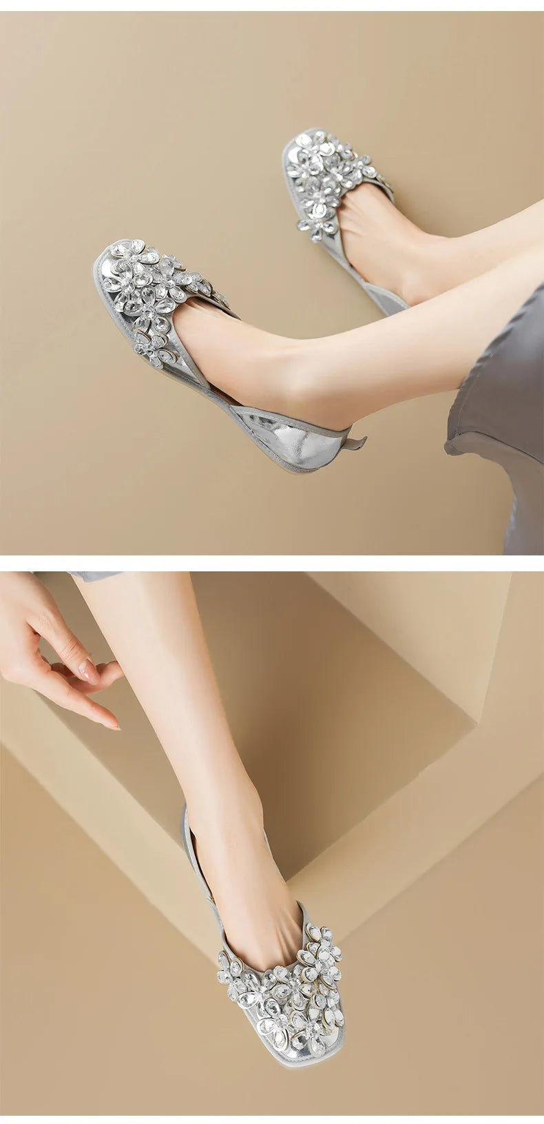 Luxurious Rhinestone Square Toe Slip On Mules for Women