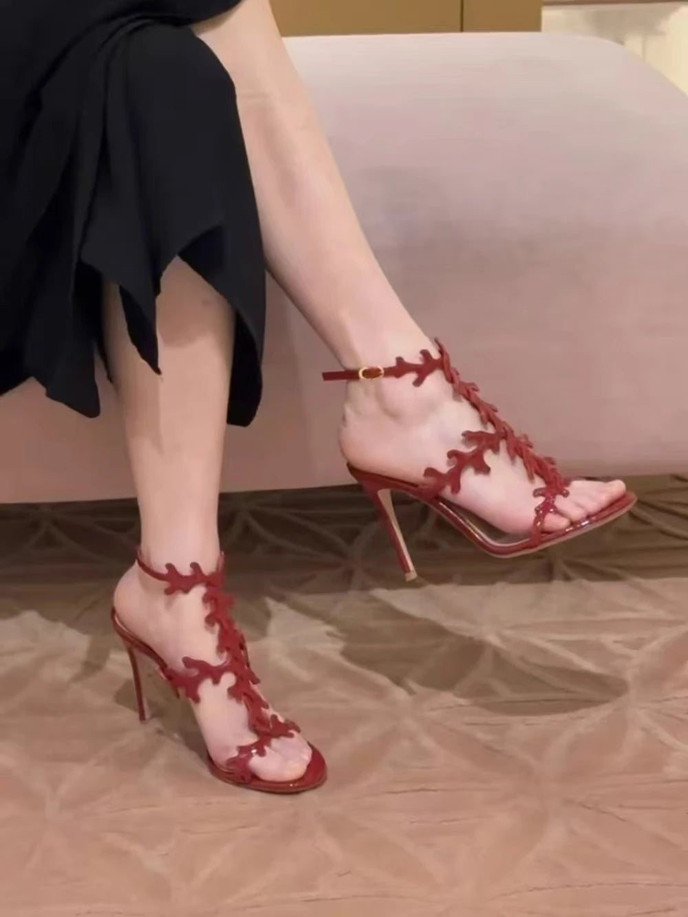Red Patent Leather Stiletto Sandals