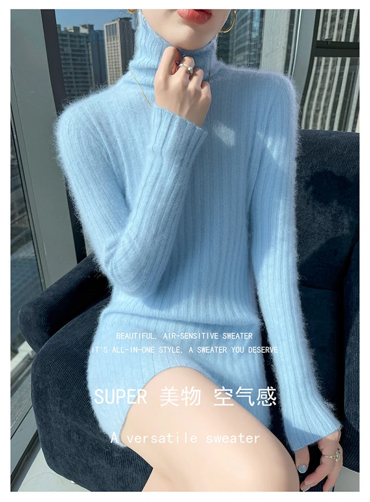 High Neck Slim Fit Stretch Knit Mini Dress for Women