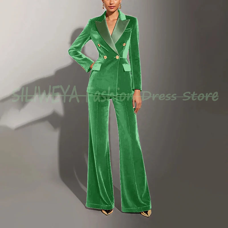 Double Breasted Velvet Suit Set