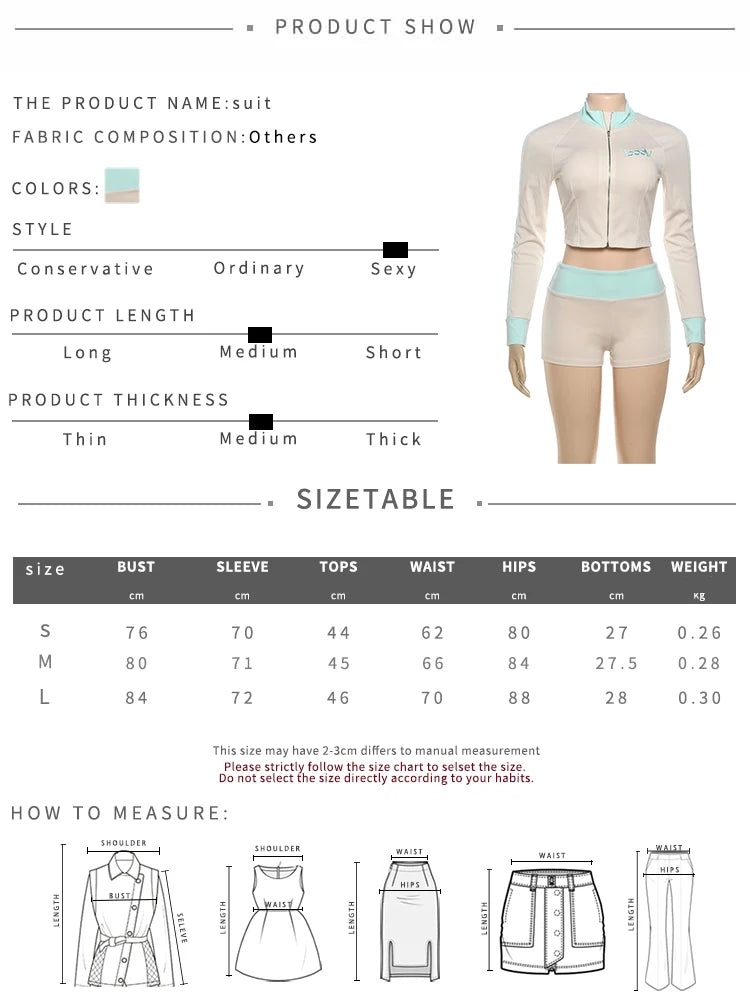 Sisterlinda Casual Sporty 2 Piece Set Women Letter Embroidery Zip Navel Exposed Jacket+Contrast Patchwork Shorts Simple Outfits