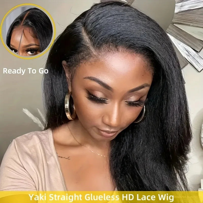 Glueless Yaki Straight Lace Front Human Hair Wig for Women