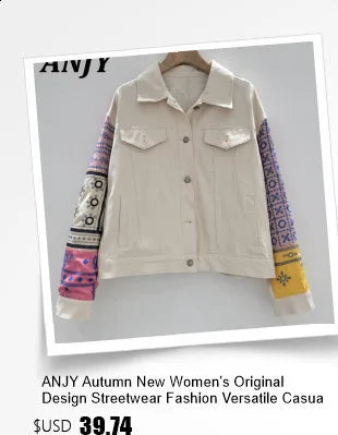 ANJY Autumn New Women Vintage Streetwear Ins Stylish Denim Patchwork Single Breasted Coat Casual Elegant Asymmetric Blazer A8421