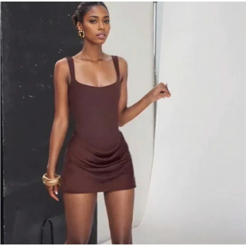 U Neck Back Bandage Mini Dress