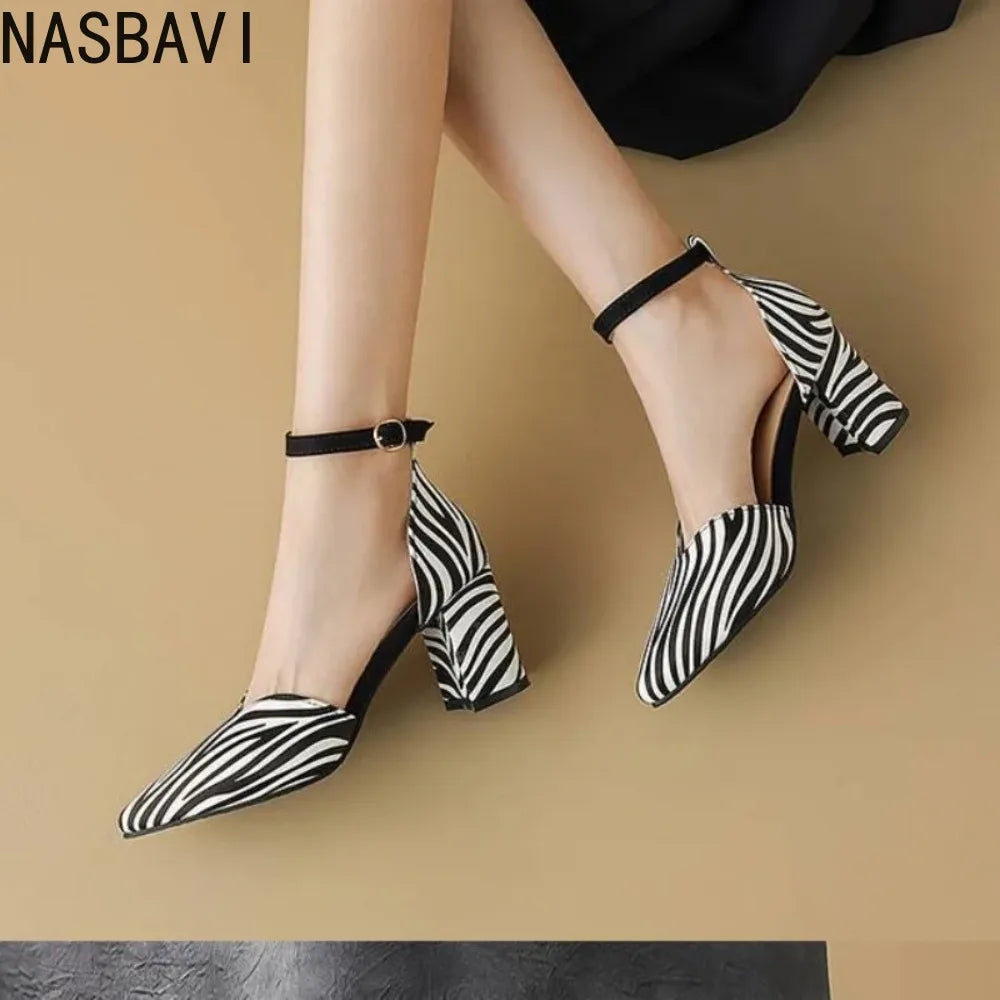 Animal Print V Cut Block Heel Pumps