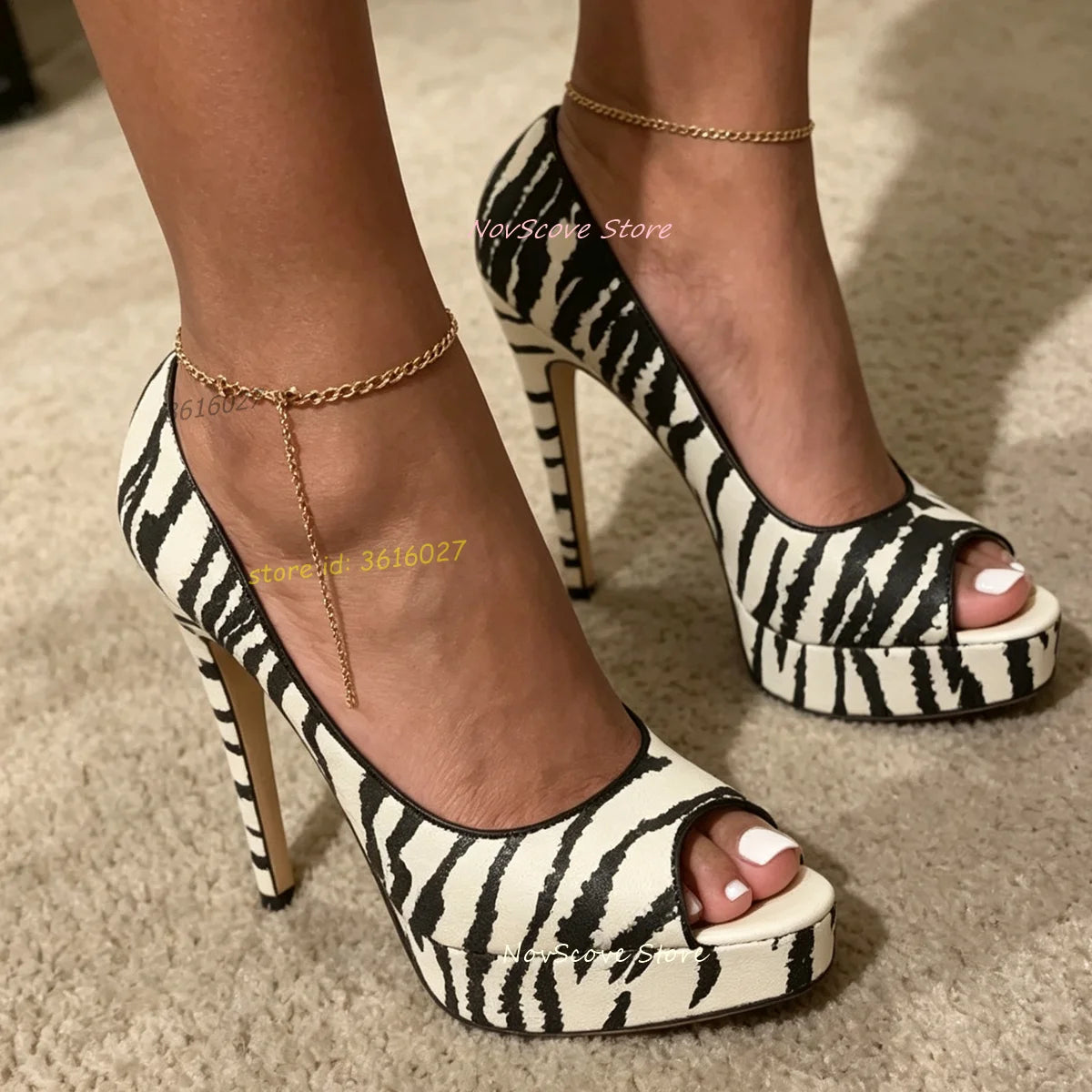 Peep Toe Zebra Print Platform Heeled Sandals For Women