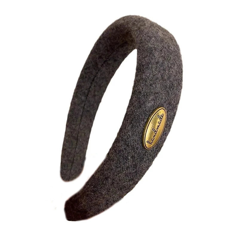 Wide Gold Emblem Wool Felt Headband