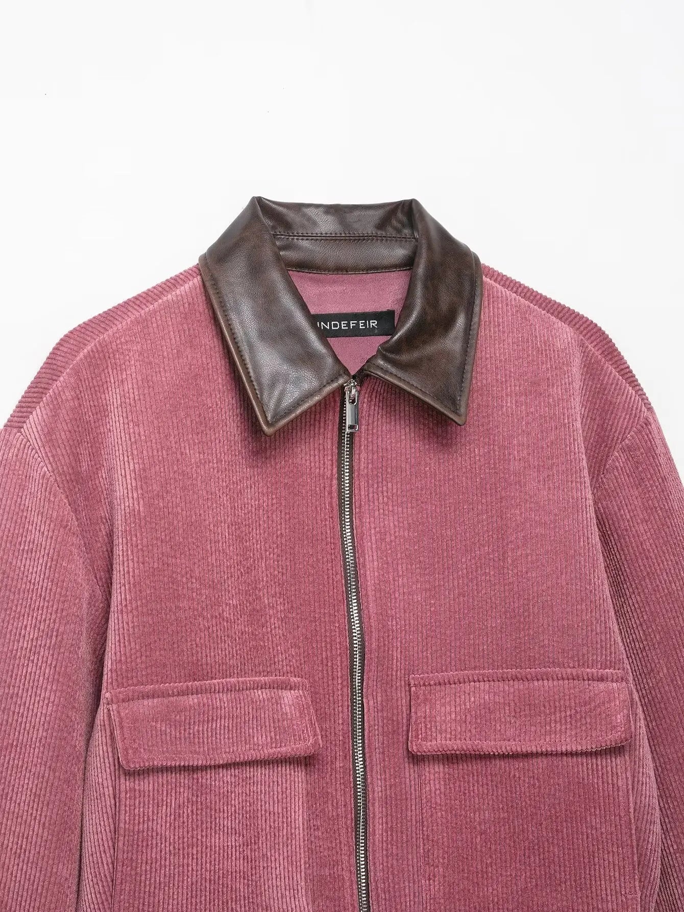 Pink Corduroy With Zipper And Pockets Long Sleeve Jacket for Women
