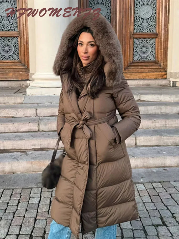 Casual Hooded With Zipper And Lace Up Front And Faux Fur Collar Coat for Women