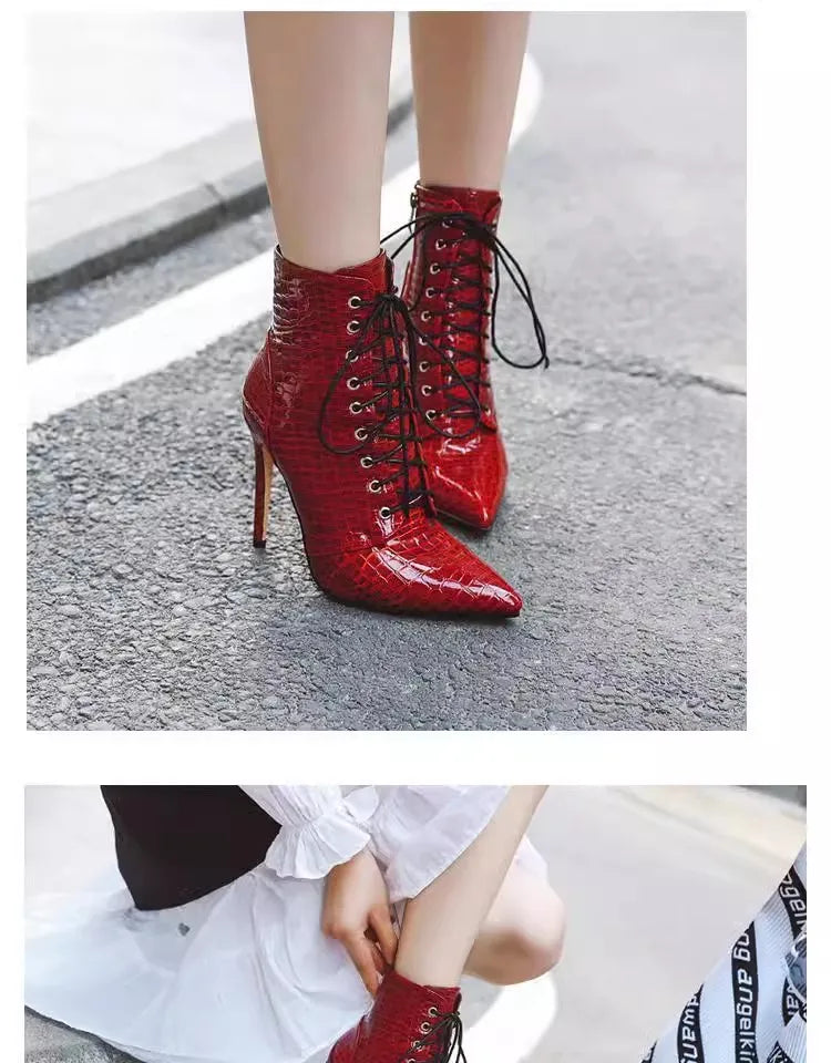 Chic Pointed Stiletto High Heel PU Leather Ankle Boots for Women