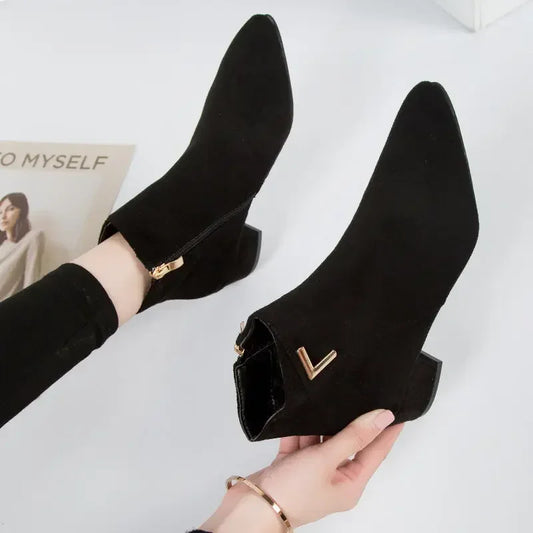 Pointed Toe Square Heel Platform Boots