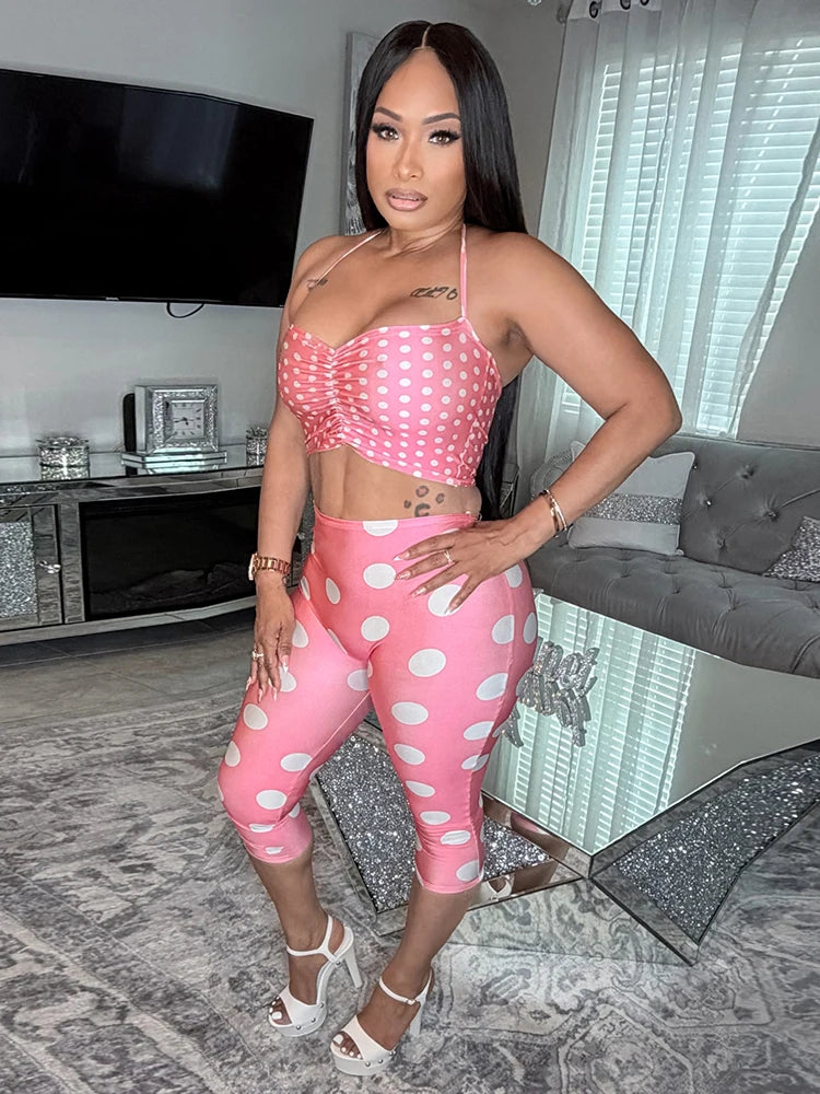Chic Polka Dot Print Elastic Three-Piece Set for Women