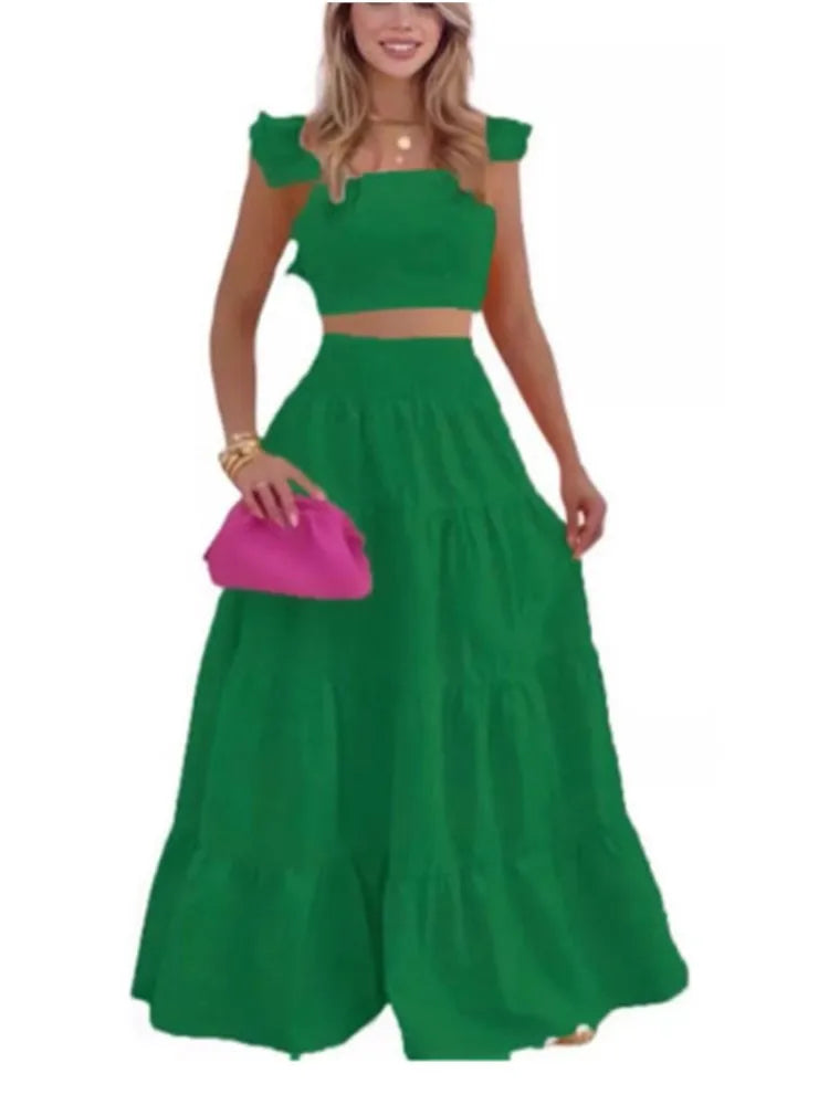 Elegant Sleeveless Top and Long Skirt Two Piece Set for Women