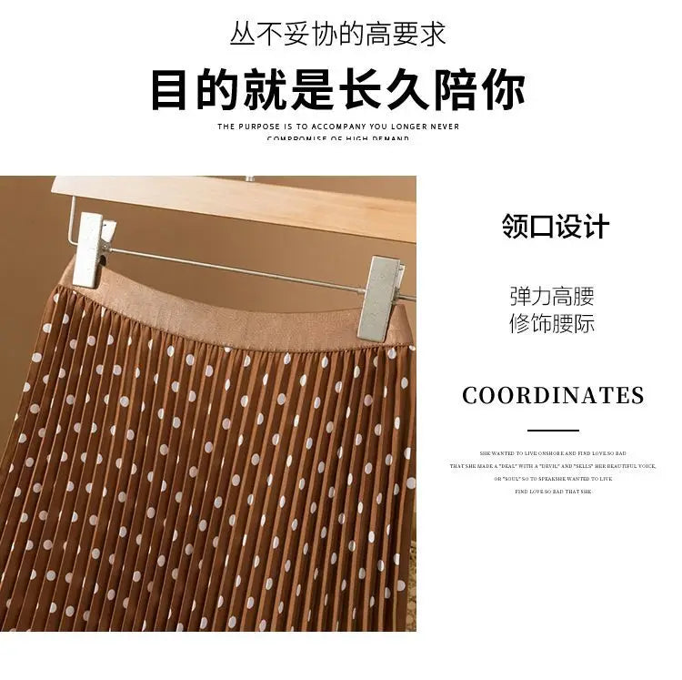 Polka Dot Pleated High Waisted Midi Dress for Women