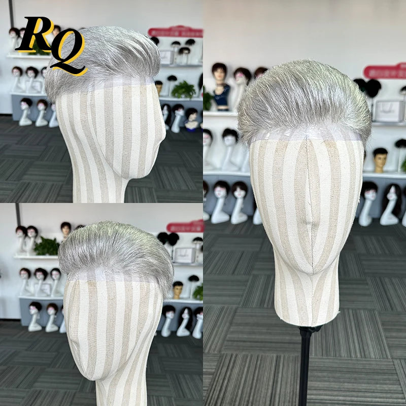 Pre Styled Human Hair Toupee For Men With Thin Skin Base