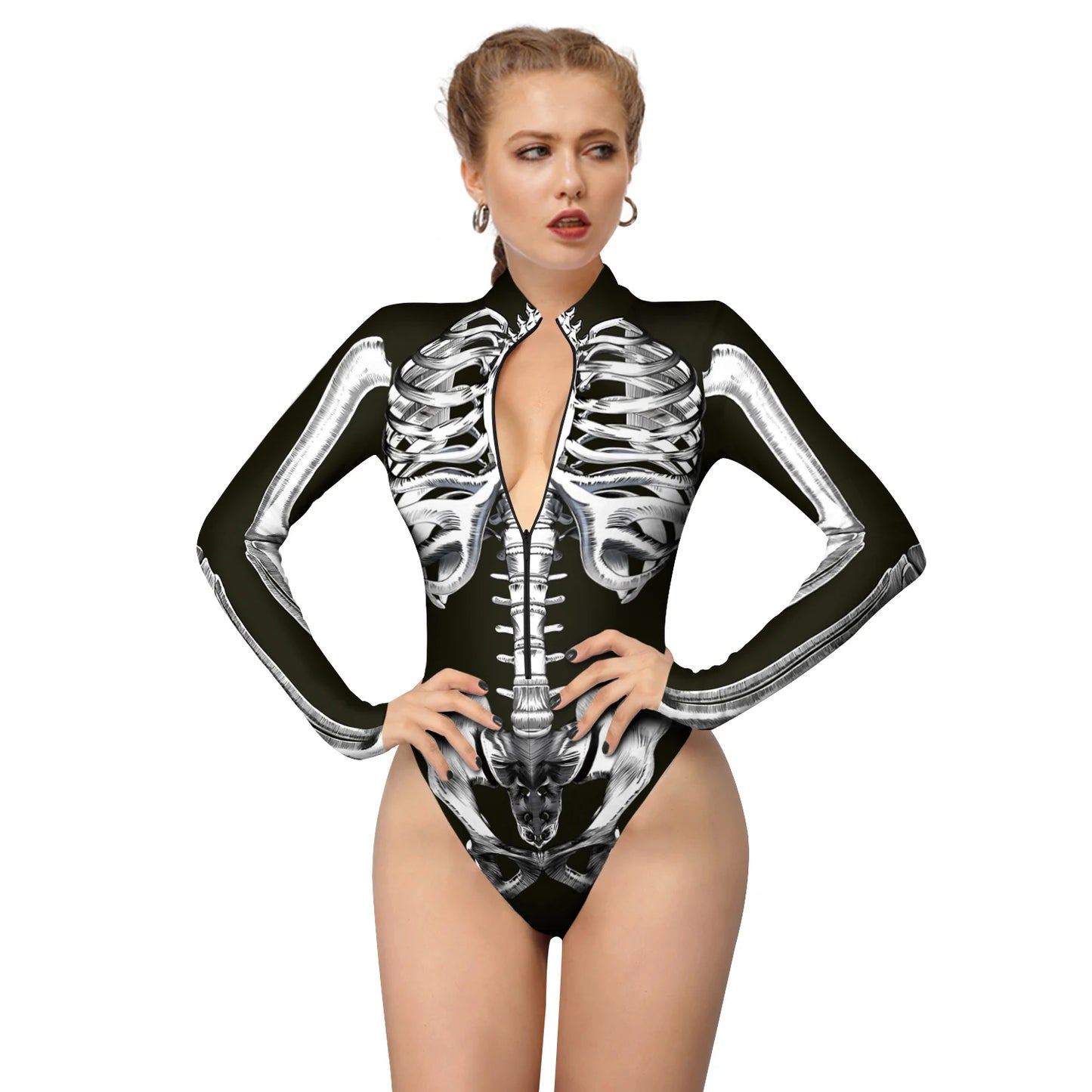 Halloween Skeleton Print Zentai Jumpsuit for Women