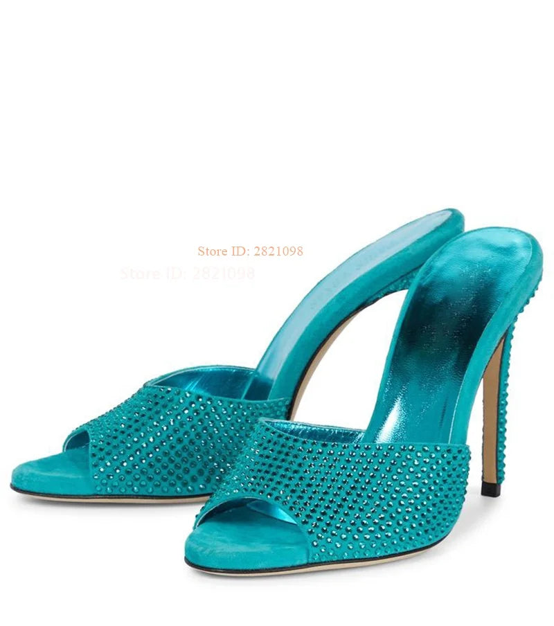 Crystal Embellished Suede Open Toe Sandals for Women