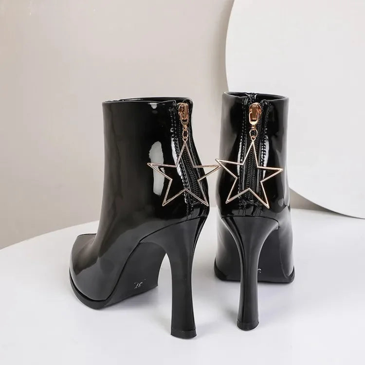 Glossy Patent Leather Zipper Ankle Boots for Women