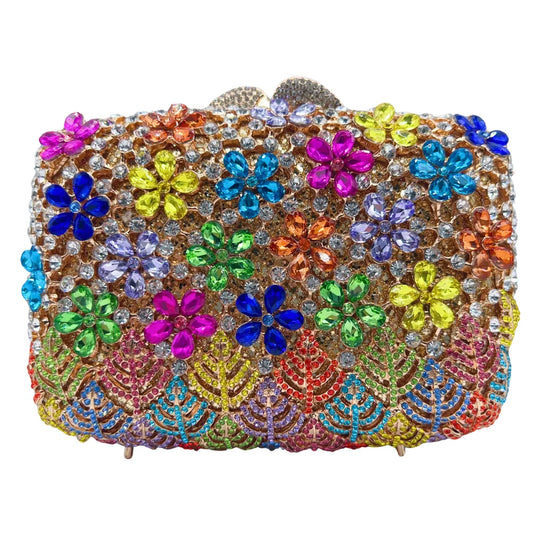 XIYUAN Hot-selling Luxury Carved Lilac Flower Clutch Purse Full Diamond Evening Bag Women Wedding Bridal Handbag Party Purses