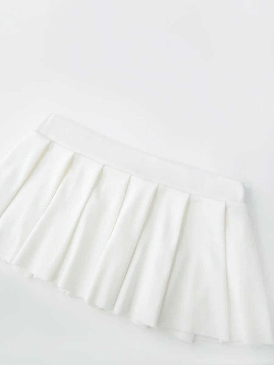 Solid Color Frill Short Pleated Mini Skirt for Women