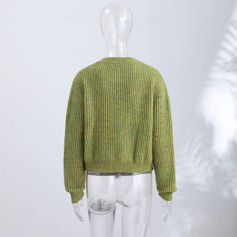Blue Jacquard Stand Collar Zipper Cardigan for Women