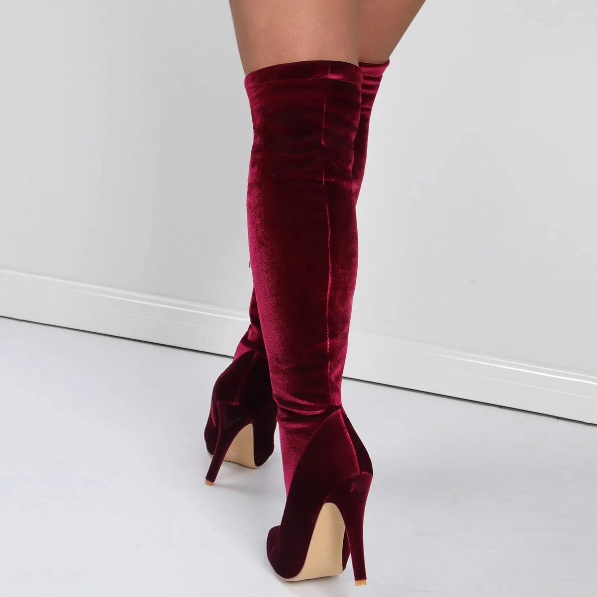 Velvet Pointed Toe Over The Knee Stiletto Boots for Women