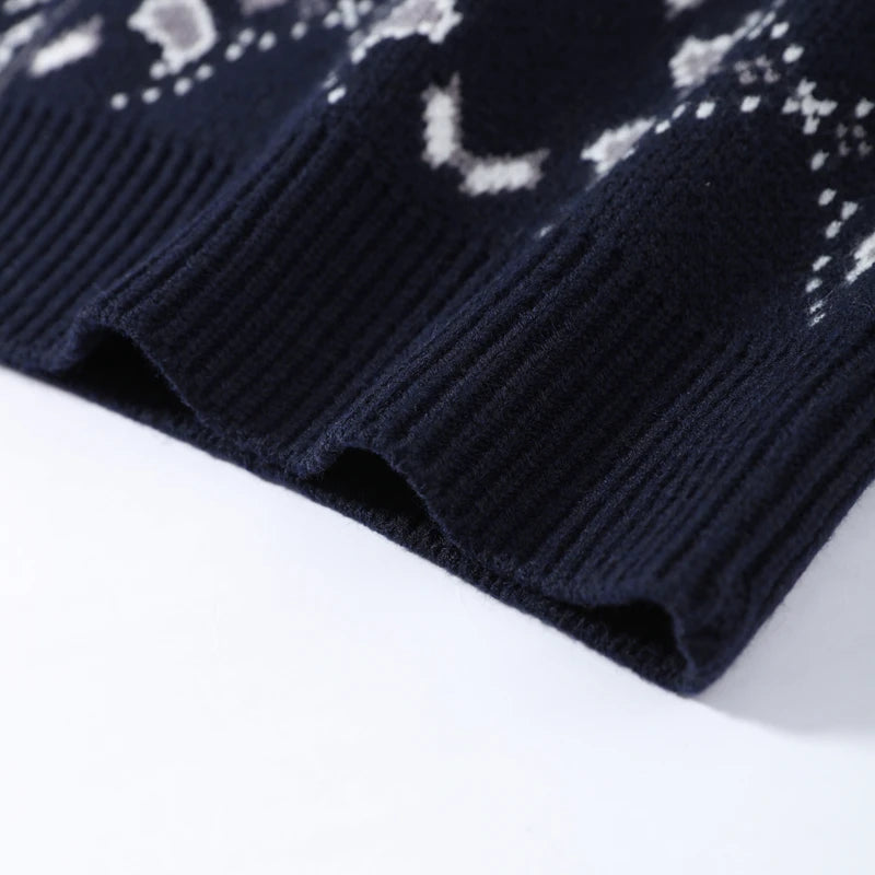 Vintage Printed Knit Stand Collar Zip Cardigan for Women