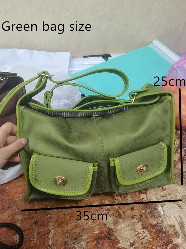 Casual Commuter Large Capacity Suede Pillow Bag Single Shoulder Crossbody Bag Vintage Style Polyester Lining Zipper Closure