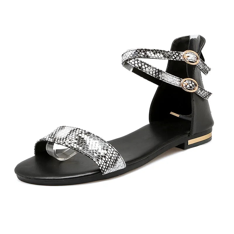 Snake Print Leather Gladiator Sandals