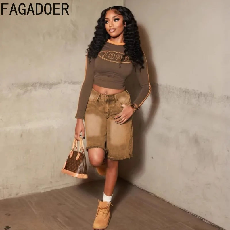 FAGADOER Y2K Fashion Denim Shorts Women Tie-dye Pocket Straight Jeans Shorts Pants Female Streetwear Bottoms 2025 Summer New
