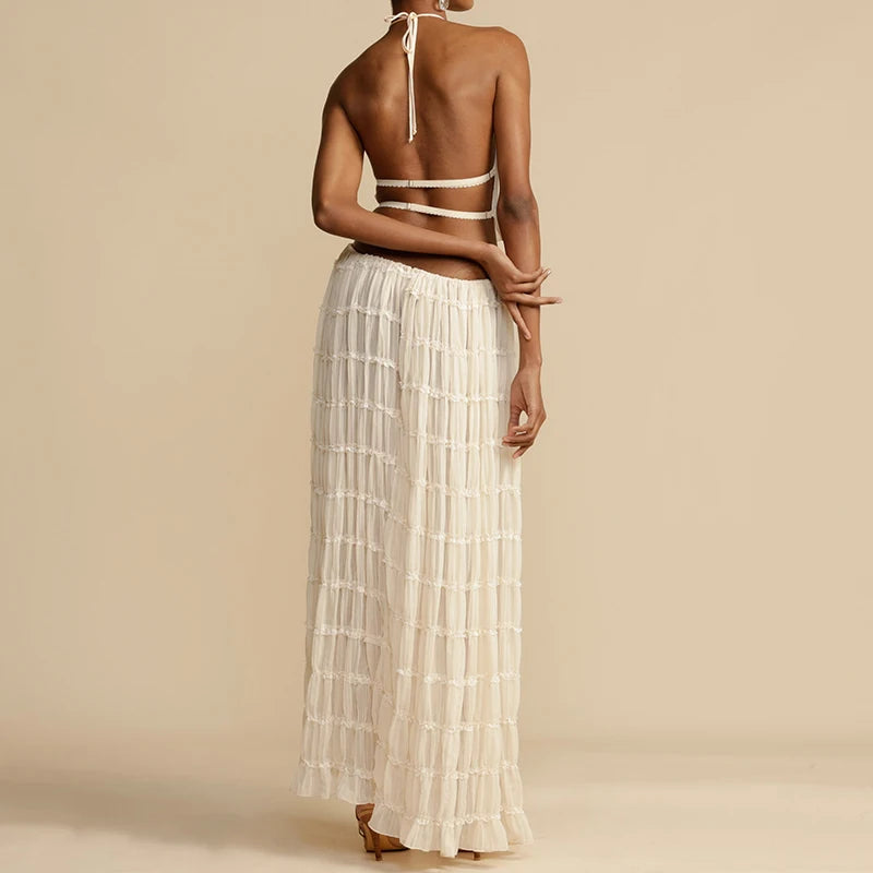 Boho Backless Halter Two Piece Beach Set for Women