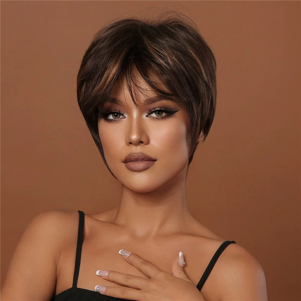 Short Pixie Cut Synthetic Wig With Bangs for Black Women