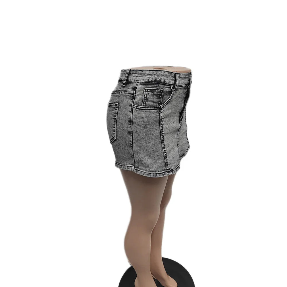 FAGADOER Y2k Denim Shorts Women Pleated Skirt Shorts Summer Stretchy Casual Shorts Retro 90s Fashion Streetwear Short Pants