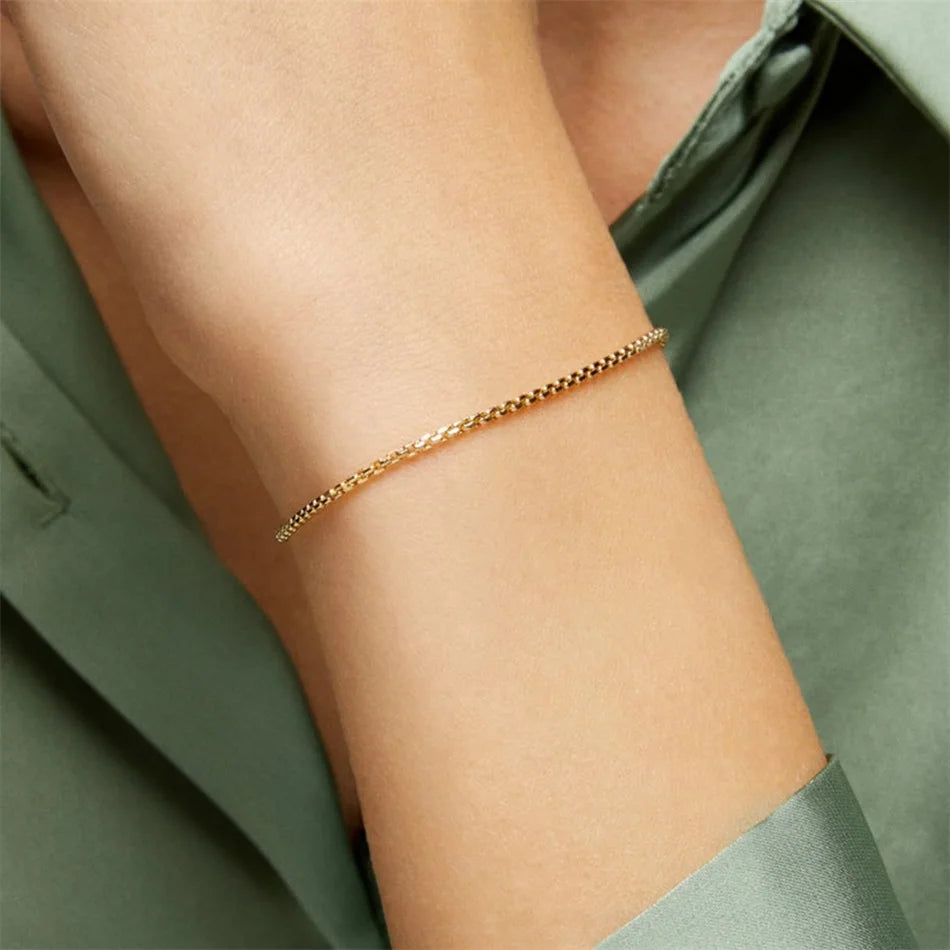 Gold Tone Stainless Steel Figaro Chain Bracelet for Women