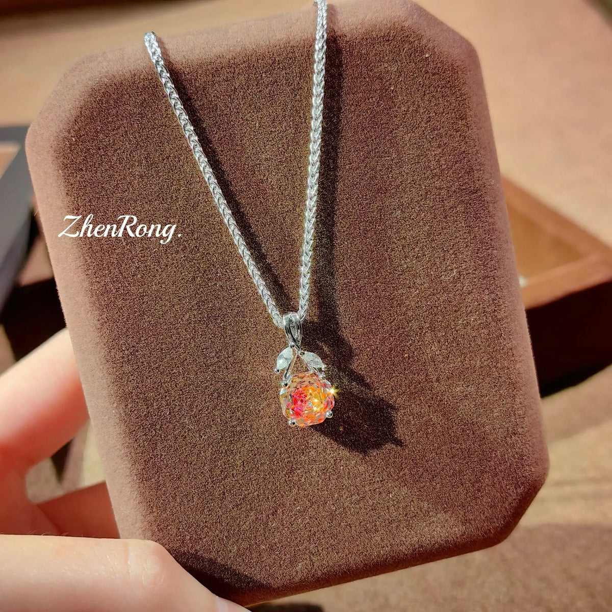 Rose Flower Cubic Zirconia Pendant Jewelry Set for Women