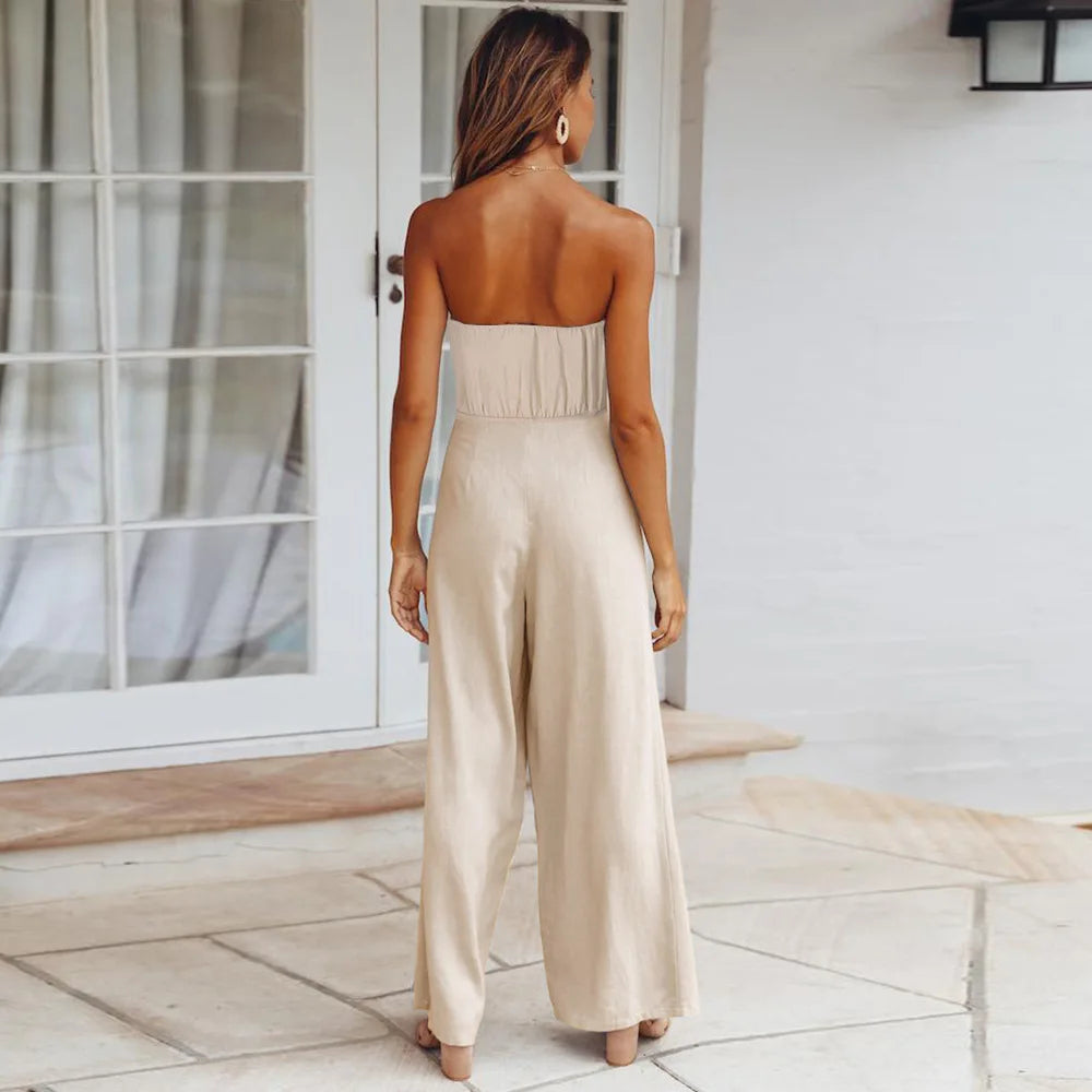 Casual Backless Slim Suspenders Straight Jumpsuit for Women