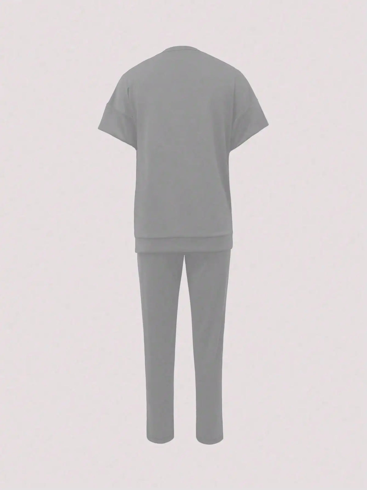 New Spring and Summer Ladies' Set: Comfortable Solid-Color Short-Sleeve Top with Elastic Waist Pocketed Long Pants Two-Piece Set, Soft Stretch Polyester-Acrylic Fabric