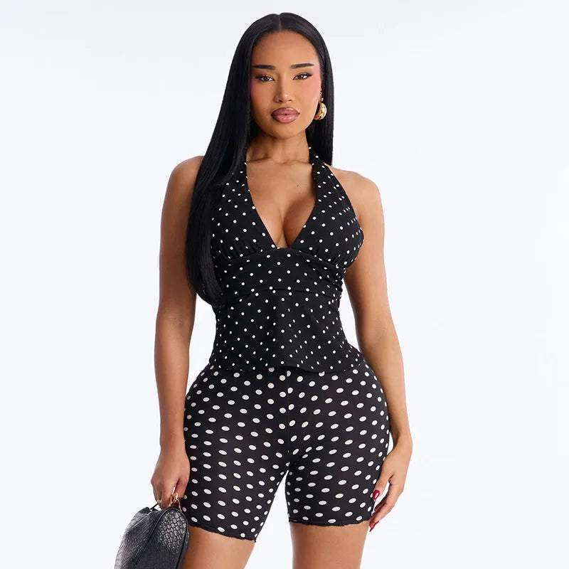Polka Dot Lace Edge Stretchy Moto Biker Shorts for Women
