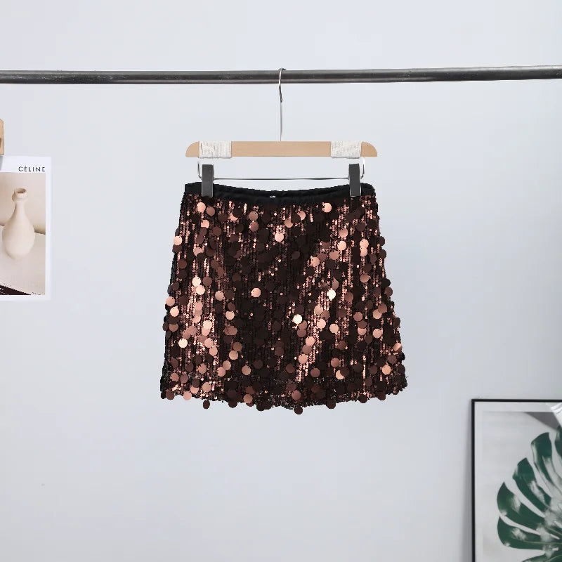 Sequined Paillette High Waist A Line Mini Skirt for Women